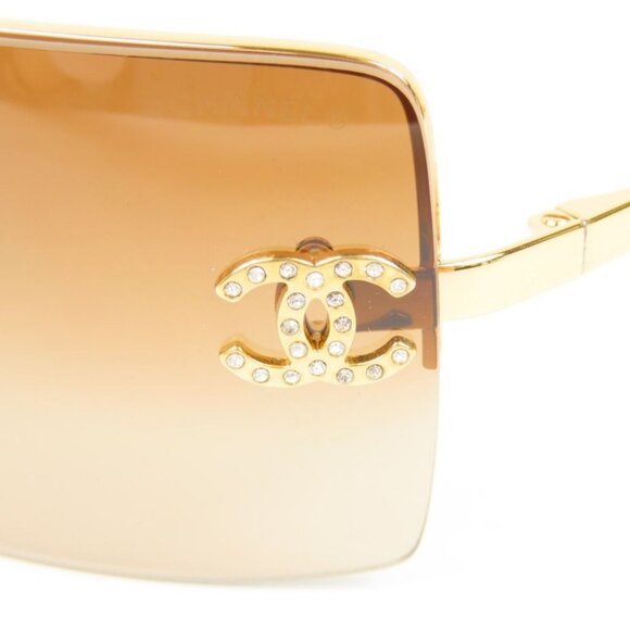 ✨ RARE Chanel Vintage Sunglasses Rhinestone CC Logo Rimless Gradient Gold Y2K - Picture 3 of 12